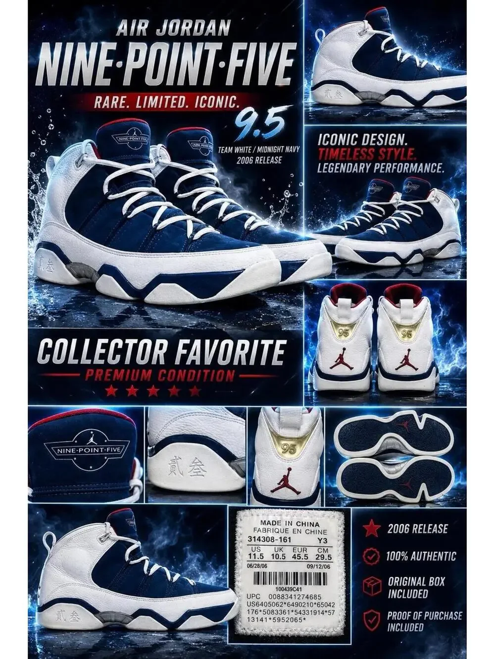 Air Jordan NINE • POINT • FIVE Navy Men's Sz 11.5 314308-161